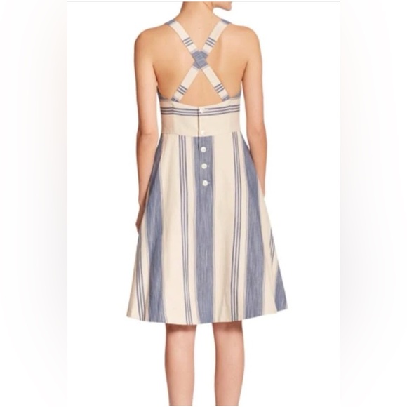 Polo by Ralph Lauren Dress - Criss cross Fit and Flare Blue Cream Size 12 - Picture 2 of 11